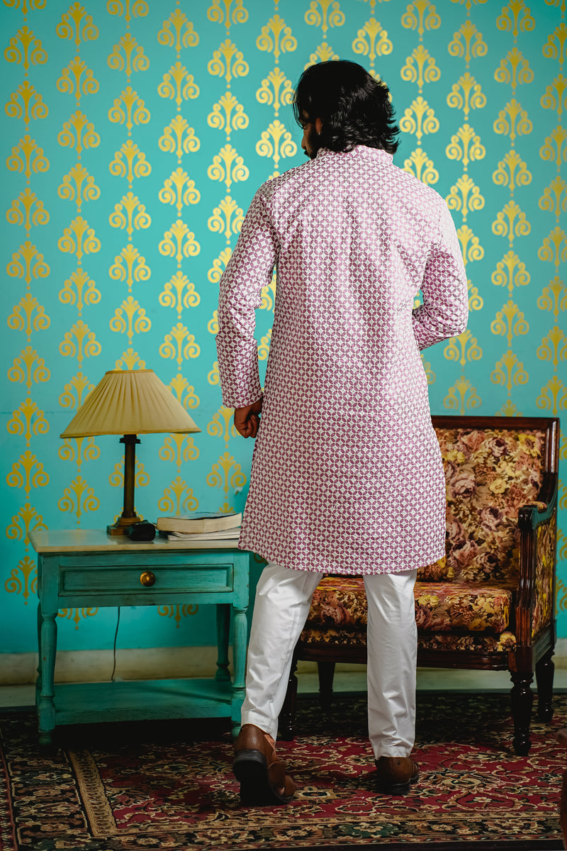 LILAC KURTA SET WITH CONTRAST THREAD & SEQUINS EMBROIDERY