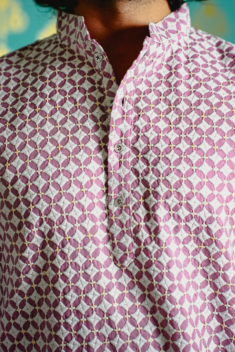LILAC KURTA SET WITH CONTRAST THREAD & SEQUINS EMBROIDERY