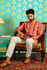 MULTI-COLOUR BANDHEJ PRINTED KURTA SET WITH SEQUINS EMBROIDERY