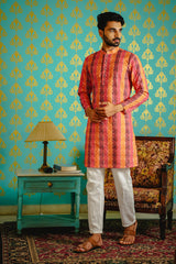 MULTI-COLOUR BANDHEJ PRINTED KURTA SET WITH SEQUINS EMBROIDERY