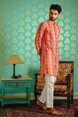 MULTI-COLOUR BANDHEJ PRINTED KURTA SET WITH SEQUINS EMBROIDERY