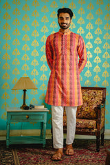 MULTI-COLOUR BANDHEJ PRINTED KURTA SET WITH SEQUINS EMBROIDERY