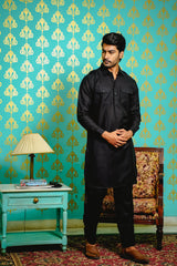BLACK PATHANI SET WITH PATCH POCKET & EPAULETTE