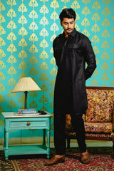 BLACK PATHANI SET WITH PATCH POCKET & EPAULETTE