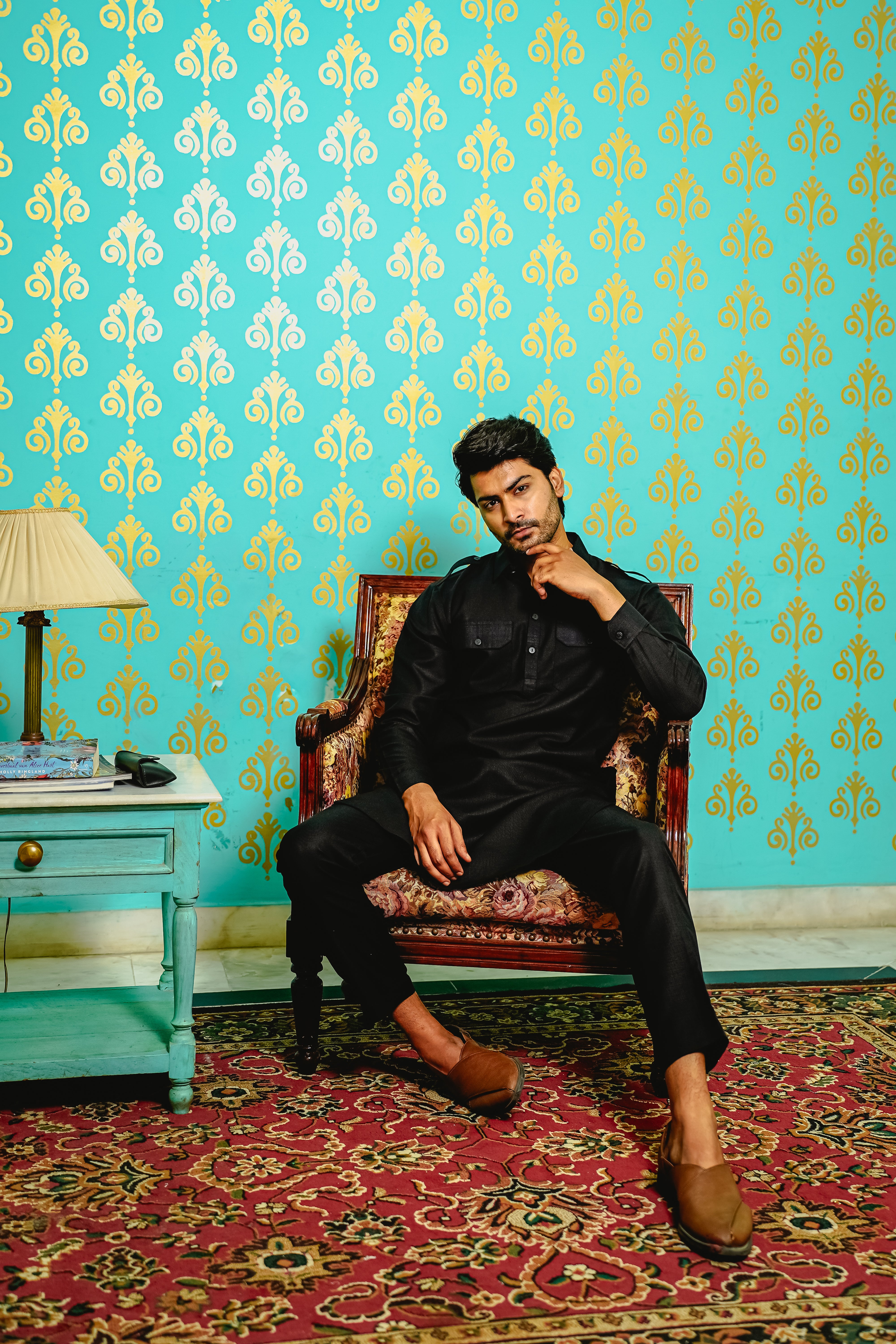 MEN PATHANI SET BLACK COLOR WITH PATCH POCKET AND EPAULETTE