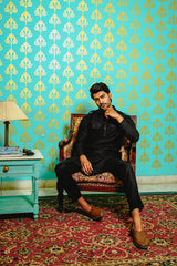 BLACK PATHANI SET WITH PATCH POCKET & EPAULETTE