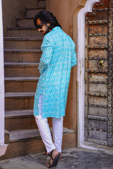 FIROZI BLUE PRINTED IKAT BUTTA KURTA PYJAMA SET