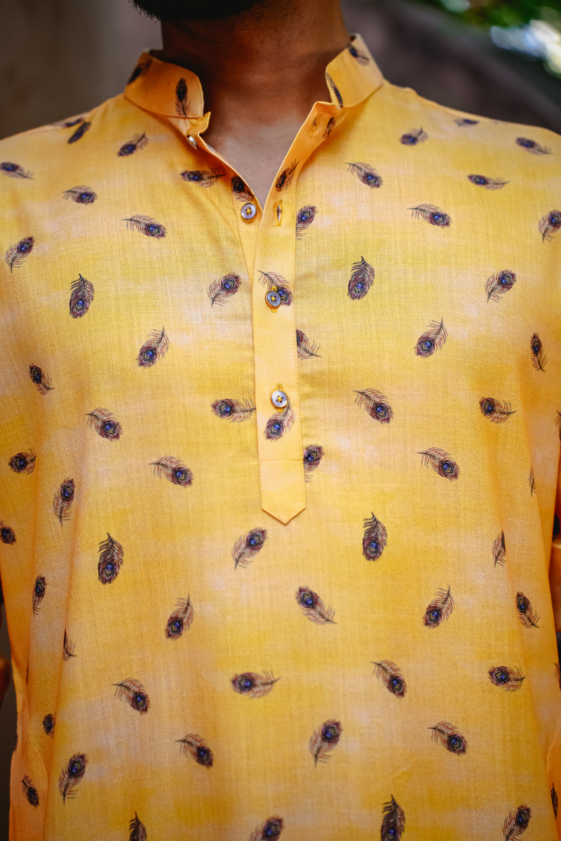 SUNSTRUCK YELLOW MORPANKH PRINTED KURTA PYJAMA SET
