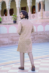 CUBAN SAND KURTA SET WITH INTRICATE SEQUINS EMBROIDERY AROUND PLACKET