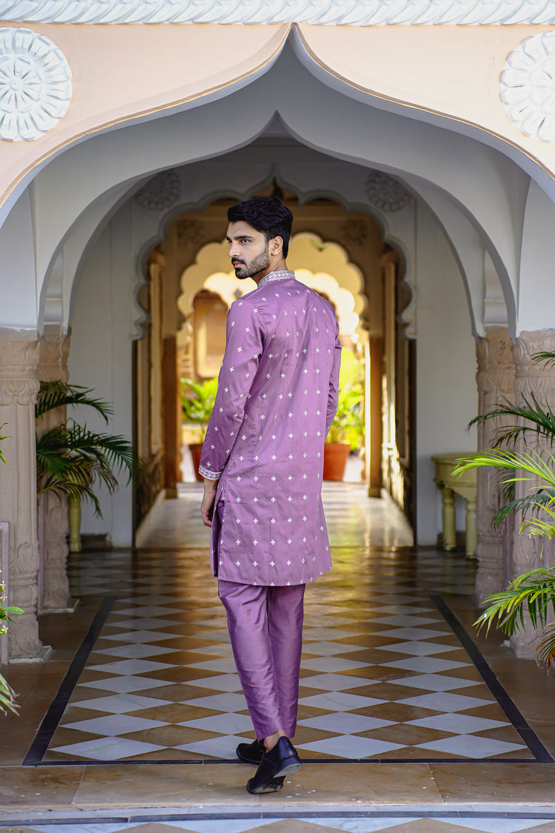 ORCHID MAUVE KURTA SET WITH INTRICATE SEQUINS EMBROIDERY AROUND PLACKET