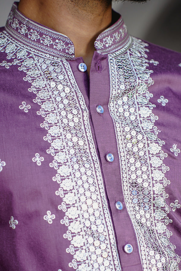 ORCHID MAUVE KURTA SET WITH INTRICATE SEQUINS EMBROIDERY AROUND PLACKET