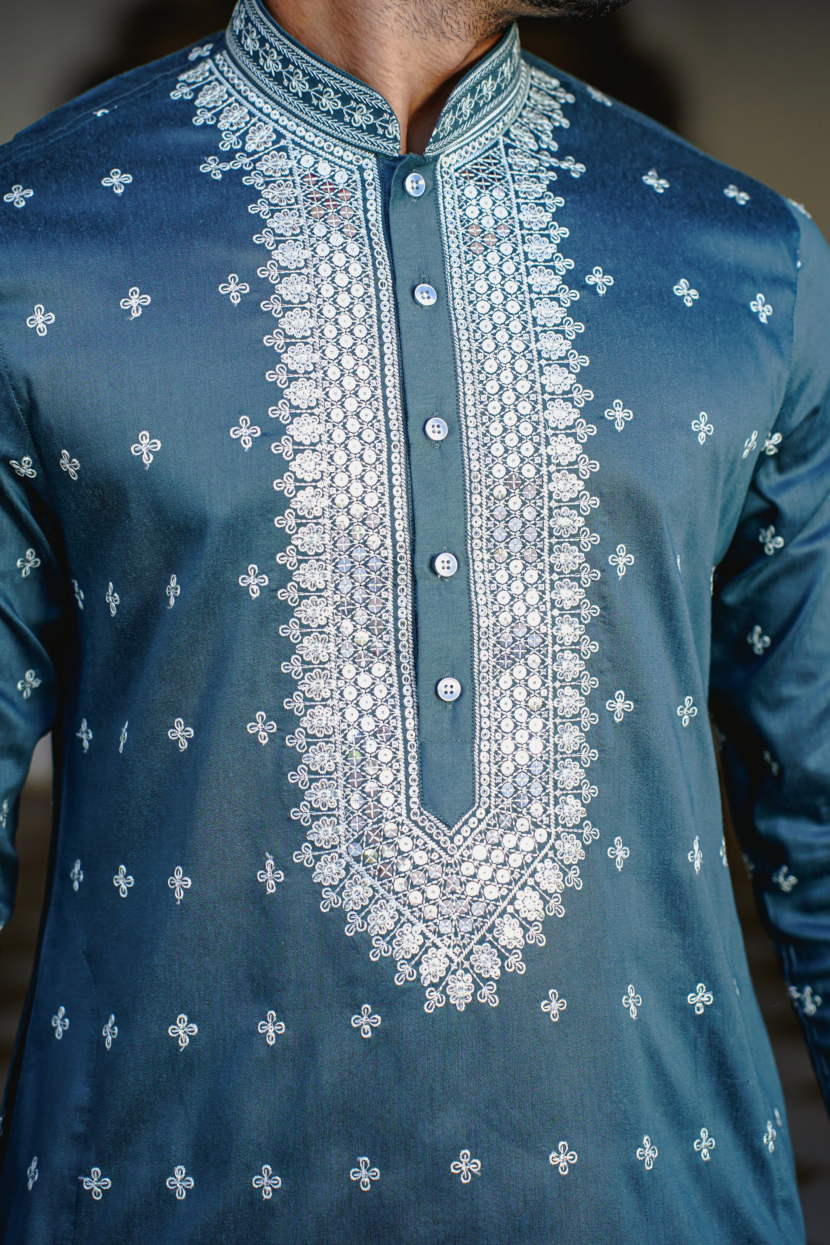neck work embroidered kurta for men