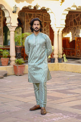 SUBTLE GREEN KURTA SET WITH TONAL THREAD & SEQUIN EMBROIDERY