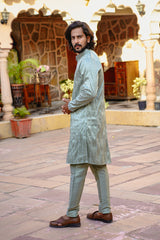 SUBTLE GREEN KURTA SET WITH TONAL THREAD & SEQUIN EMBROIDERY
