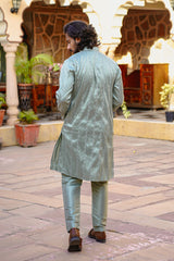 SUBTLE GREEN KURTA SET WITH TONAL THREAD & SEQUIN EMBROIDERY