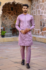 LAVENDER FROST KURTA SET WITH TONAL THREAD & SEQUIN EMBROIDERY