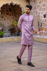 LAVENDER FROST KURTA SET WITH TONAL THREAD & SEQUIN EMBROIDERY