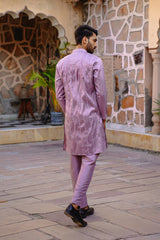 LAVENDER FROST KURTA SET WITH TONAL THREAD & SEQUIN EMBROIDERY