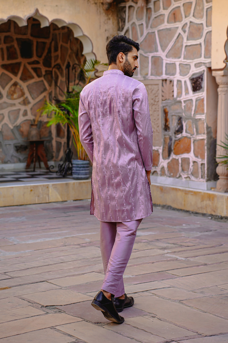 LAVENDER FROST KURTA SET WITH TONAL THREAD & SEQUIN EMBROIDERY