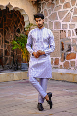 PEARL GREY KURTA SET WITH TONAL THREAD & SEQUIN EMBROIDERY