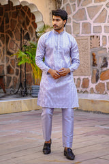 PEARL GREY KURTA SET WITH TONAL THREAD & SEQUIN EMBROIDERY