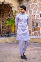 PEARL GREY KURTA SET WITH TONAL THREAD & SEQUIN EMBROIDERY