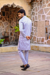 PEARL GREY KURTA SET WITH TONAL THREAD & SEQUIN EMBROIDERY