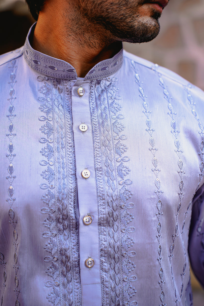 PEARL GREY KURTA SET WITH TONAL THREAD & SEQUIN EMBROIDERY