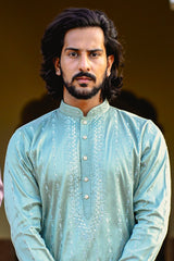 SUBTLE GREEN KURTA SET WITH TONAL THREAD & SEQUIN EMBROIDERY