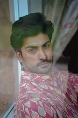 CARROT PINK ETHNIC LEAF PRINT MID-LENGTH KURTA WITH CUFF