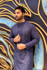 ROYAL BLUE GEORGETTE PAISLEY DESIGN CHIKANKAR KURTA