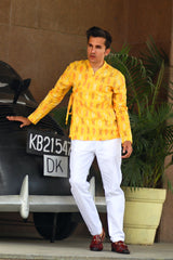 YELLOW IKAT TIE KNOT CASUAL SHORT KURTA
