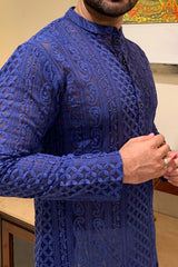 ROYAL BLUE GEORGETTE PAISLEY DESIGN CHIKANKAR KURTA
