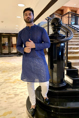 ROYAL BLUE GEORGETTE PAISLEY DESIGN CHIKANKAR KURTA