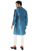 BE DESI TURQUOISE BLUE FLORAL PRINTED SILK REGULAR FIT LONG KURTA PYJAMA SET
