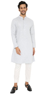 ICE WATER BLUE COTTON KURTA PYJAMA SET WITH ALL OVER SEQUIN DESIGN