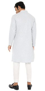 ICE WATER BLUE COTTON KURTA PYJAMA SET WITH ALL OVER SEQUIN DESIGN