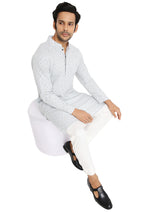 ICE WATER BLUE COTTON KURTA PYJAMA SET WITH ALL OVER SEQUIN DESIGN