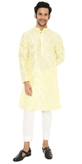 NEON YELLOW MIRROR ABLA SILK KURTA WITH EMBROIDERY