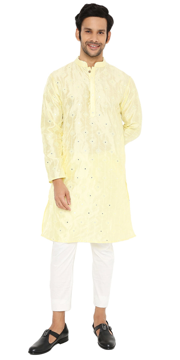 NEON YELLOW MIRROR ABLA SILK KURTA WITH EMBROIDERY