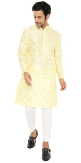 NEON YELLOW MIRROR ABLA SILK KURTA WITH EMBROIDERY