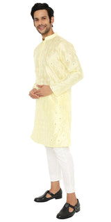 NEON YELLOW MIRROR ABLA SILK KURTA WITH EMBROIDERY