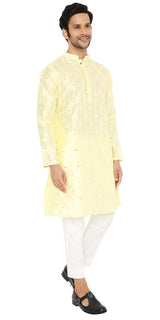 NEON YELLOW MIRROR ABLA SILK KURTA WITH EMBROIDERY