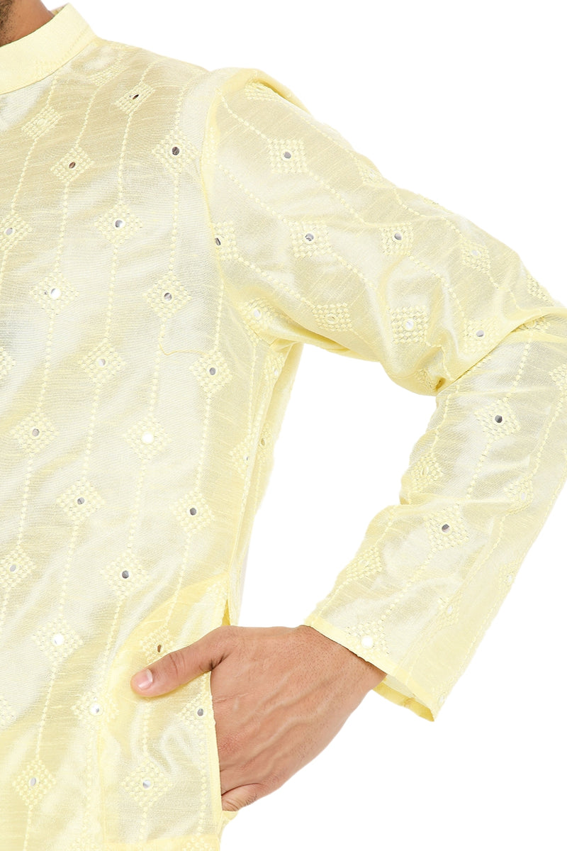 NEON YELLOW MIRROR ABLA SILK KURTA WITH EMBROIDERY
