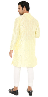 NEON YELLOW MIRROR ABLA SILK KURTA WITH EMBROIDERY