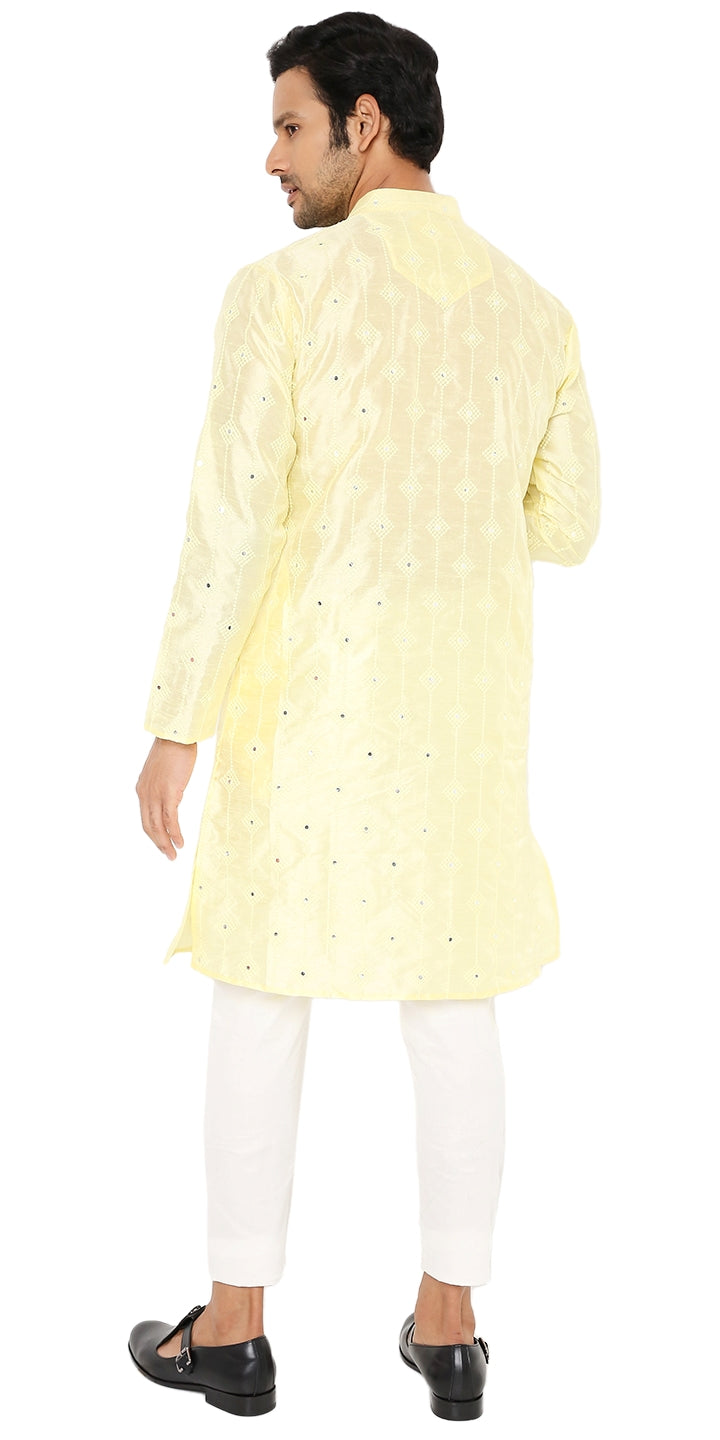 NEON YELLOW MIRROR ABLA SILK KURTA WITH EMBROIDERY