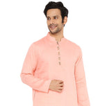 PEACH PINK COTTON ZARI KURTA WITH YOKE AND LUPI BUTTONS