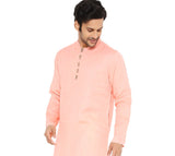 PEACH PINK COTTON ZARI KURTA WITH YOKE AND LUPI BUTTONS