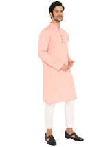 PEACH PINK COTTON ZARI KURTA WITH YOKE AND LUPI BUTTONS