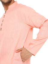 PEACH PINK COTTON ZARI KURTA WITH YOKE AND LUPI BUTTONS